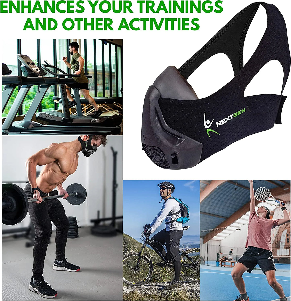Black Workout Mask with 8 Replaceable Carbon Filters N29357