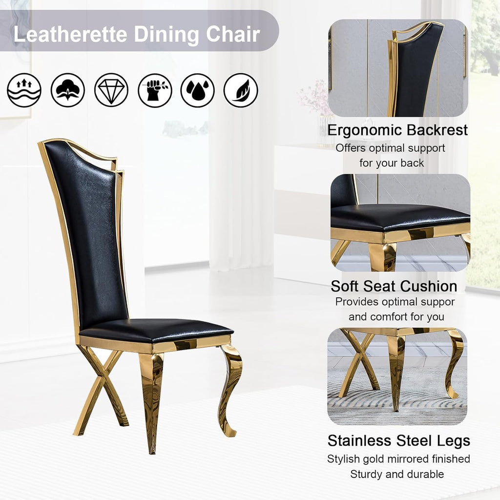 70" Black Gold Marble Dining Table Set with 6 PU Leather Chairs G483563