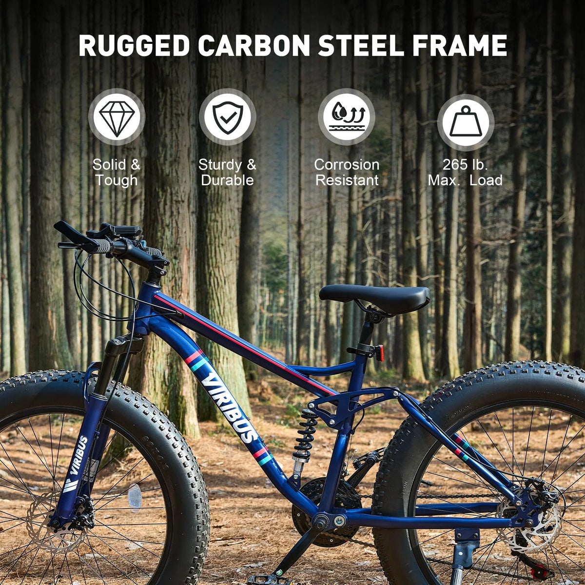 26 Fat Tire Full Suspension Mountain Bike with 21 Speeds Disc Brakes Blue H65337