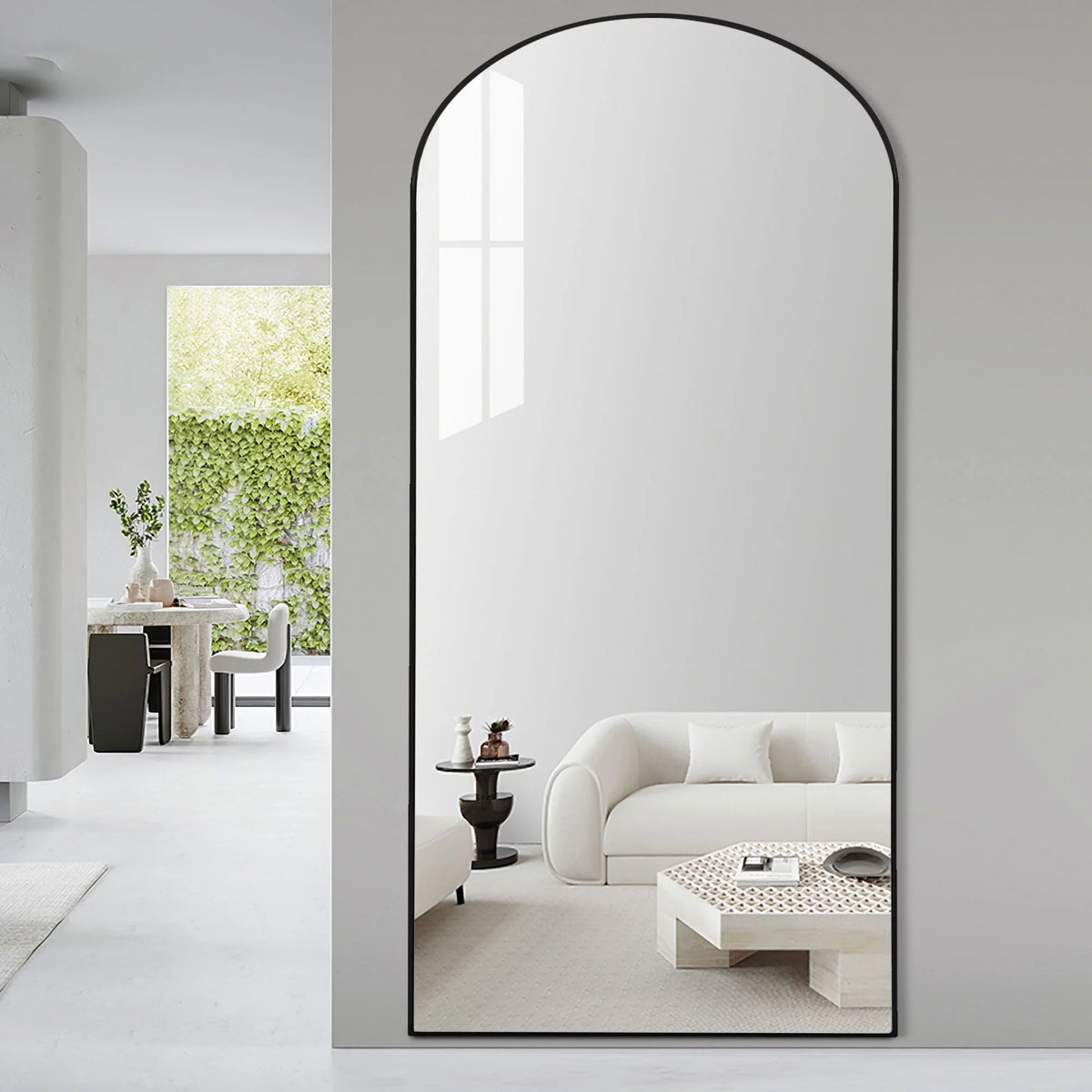 71"x31" Arched Full Length Floor Mirror with Stand Black Y1540