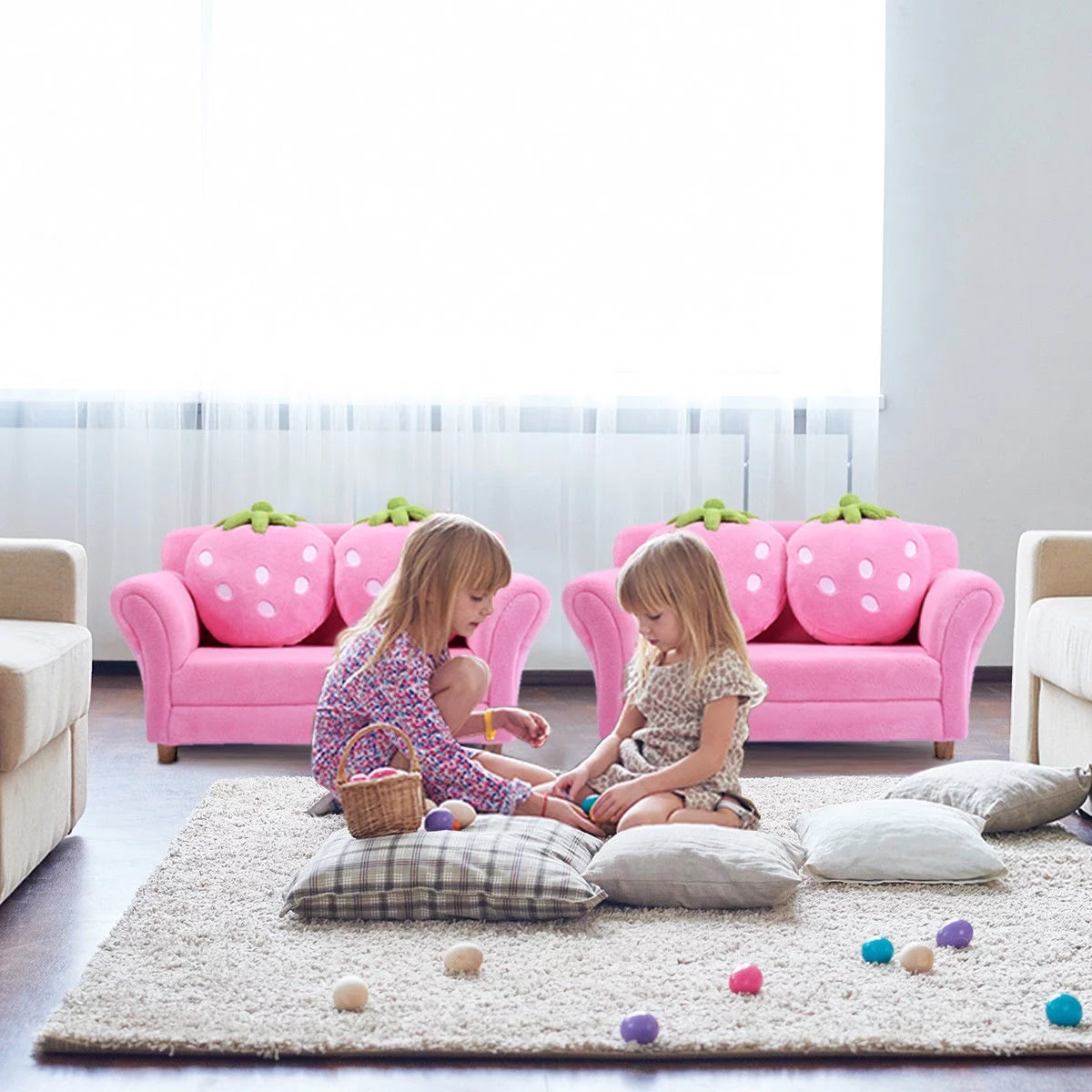 Kids Sofa Armrest Chair with 2 Pillow Pink G69684