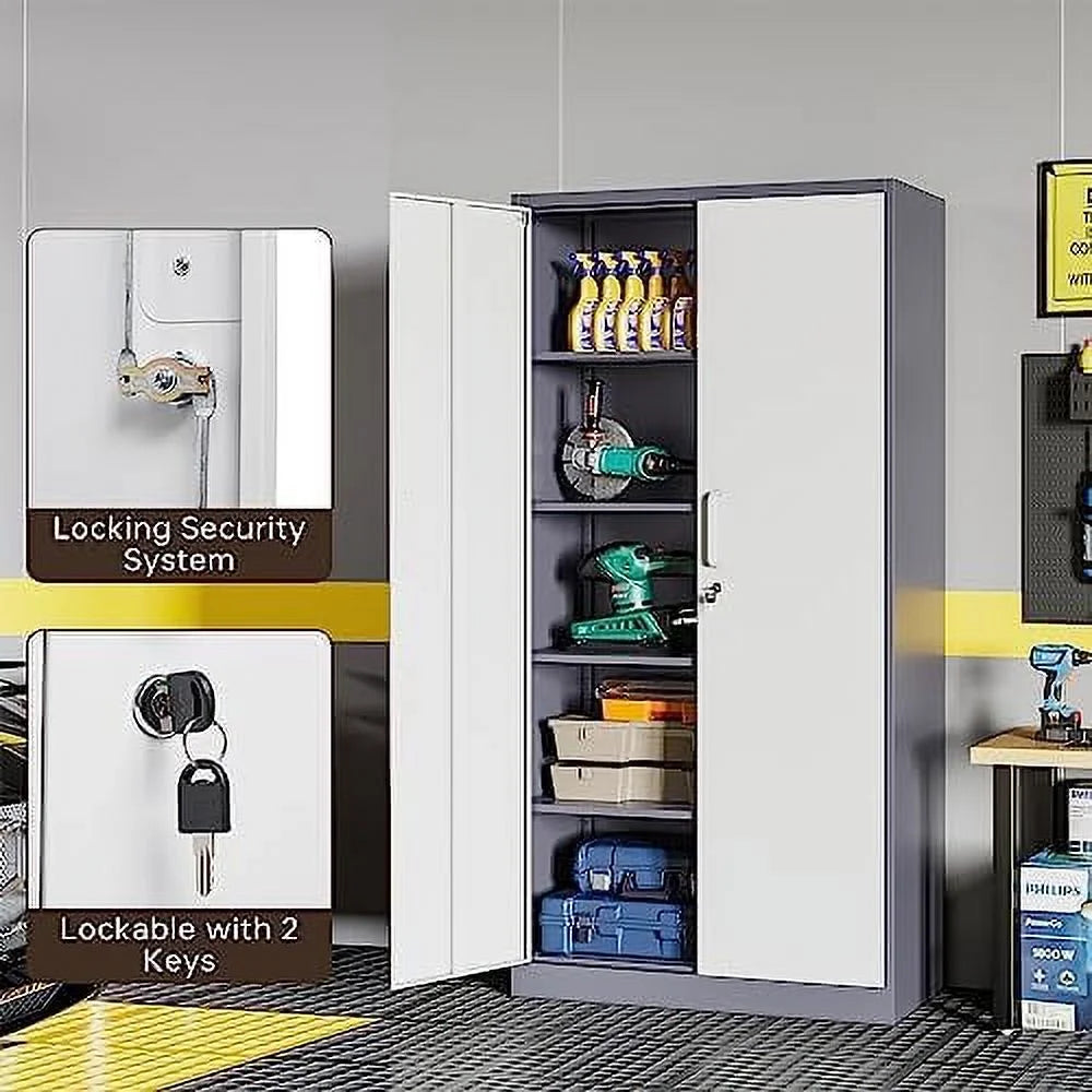 Metal Cabinet with Locking Doors 71" Tall 2 Adjustable Shelves O38505