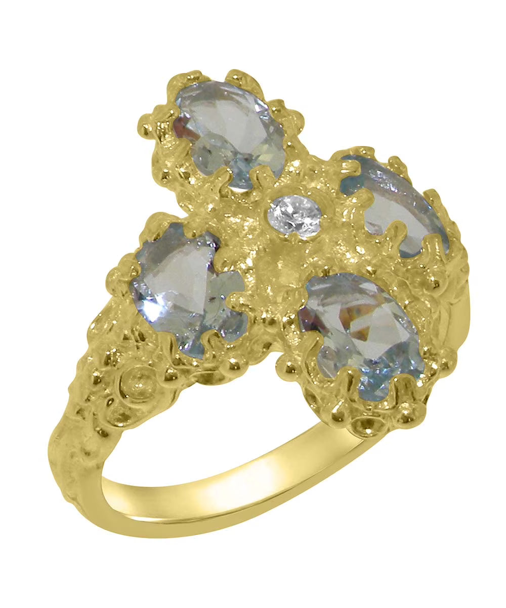 14k Yellow Gold Natural Diamond & Aquamarine Womens Engagement Ring K9295