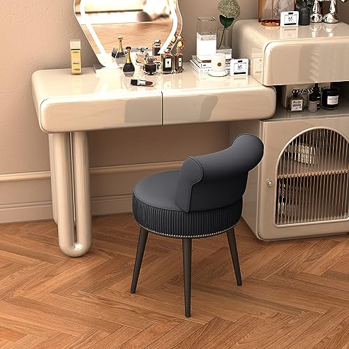 Grey Velvet Vanity Stool Chair with Back C74709