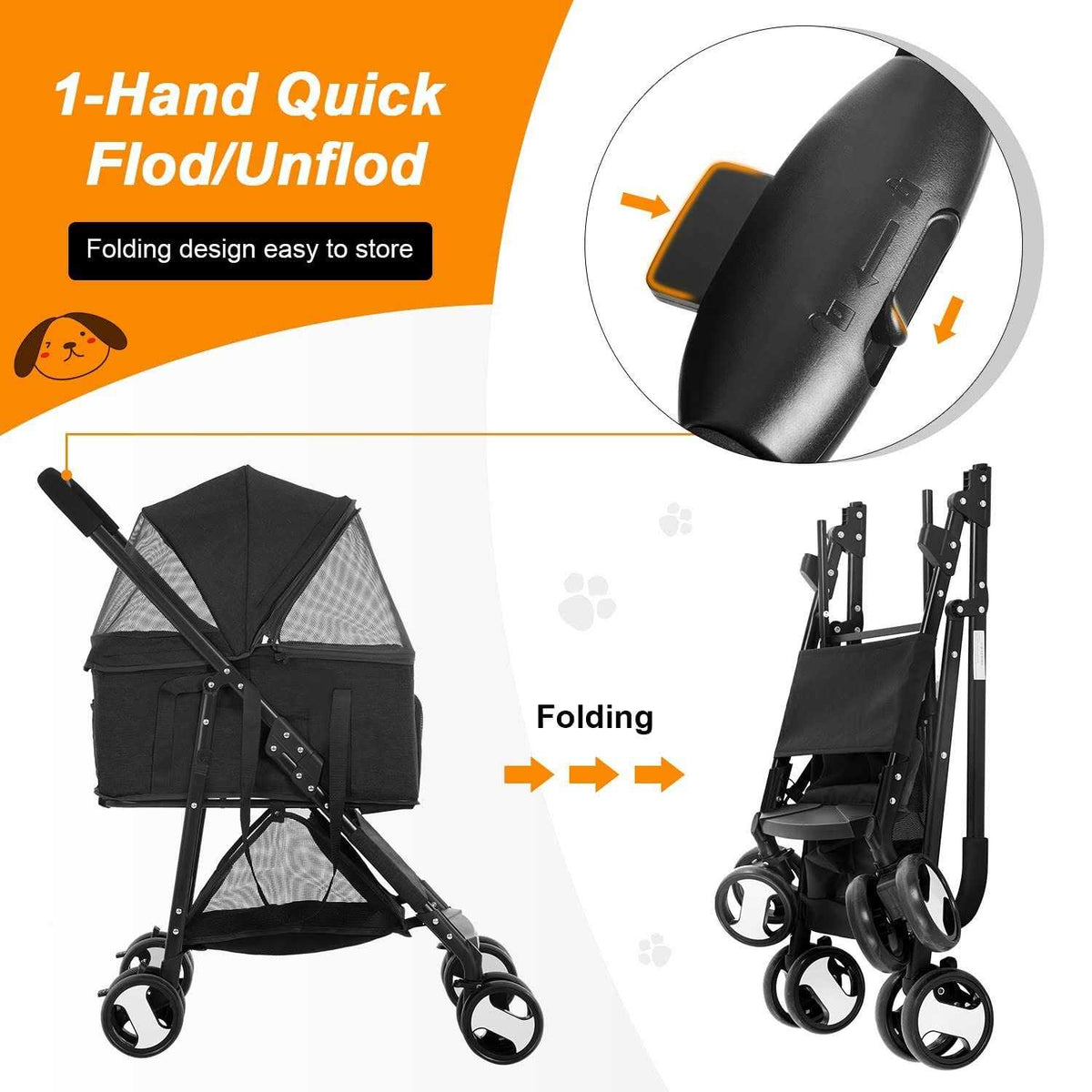 3-in-1 Pet Stroller with Detachable Carrier & Cup Holder M9189