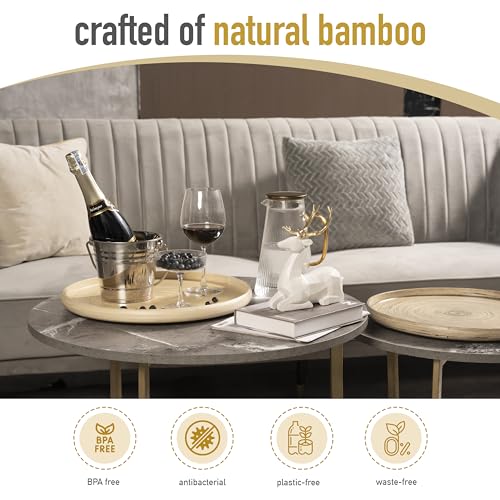 Handcrafted Bamboo Round Wooden Serving Tray O75961