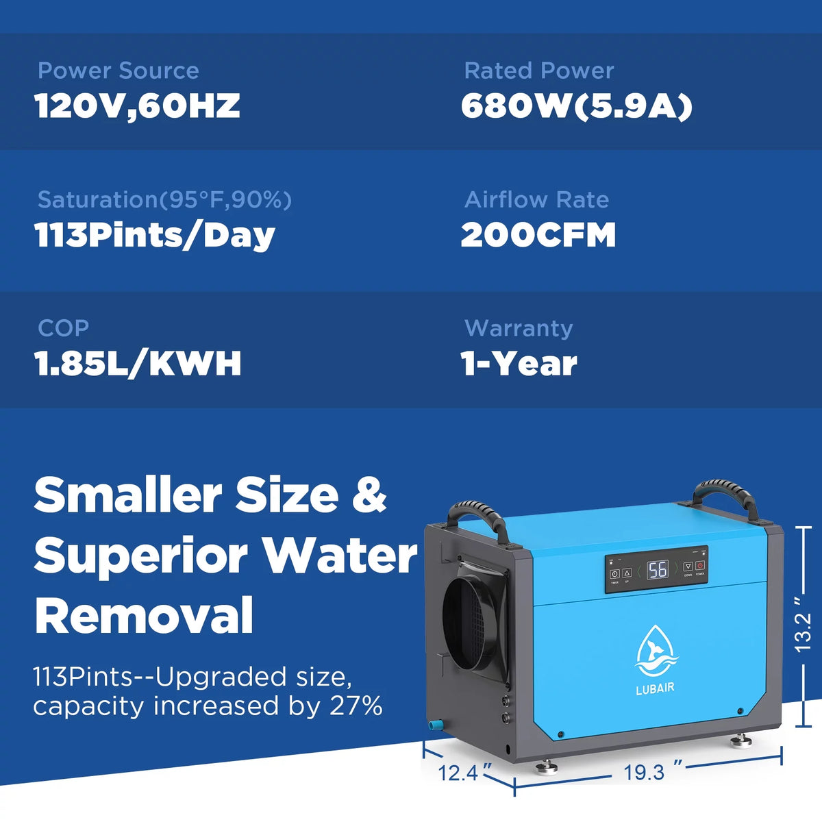 113 Pints Commercial Dehumidifier with Drain Hose Y526