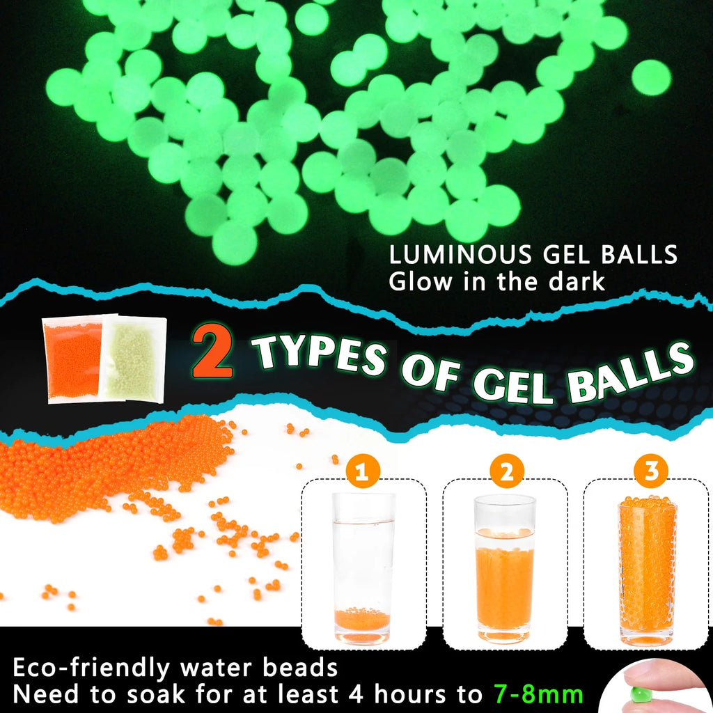 Electric Gel Ball Blaster with 10000pcs Splatter Ball & 1000 Glow Water Beads J647304