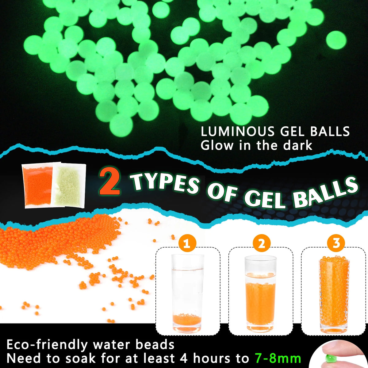 Electric Gel Ball Blaster with 10000pcs Splatter Ball & 1000 Glow Water Beads J647304