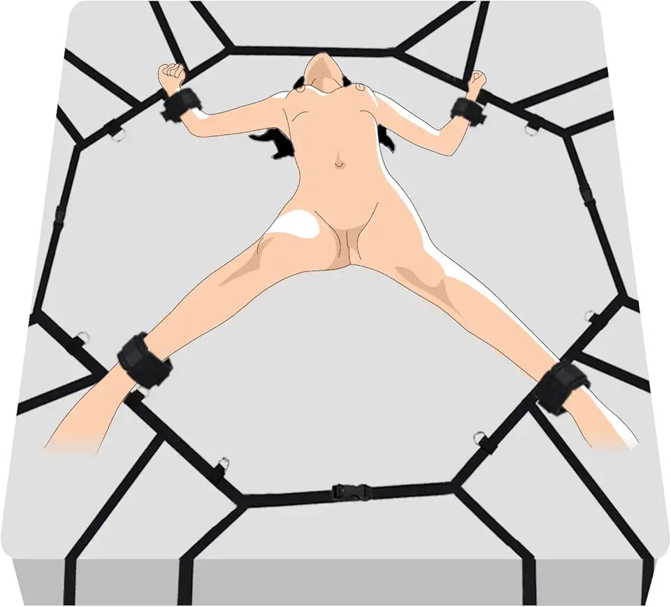 Black Adjustable Bed Restraints Set with Handcuffs and Ankle Cuff S9089