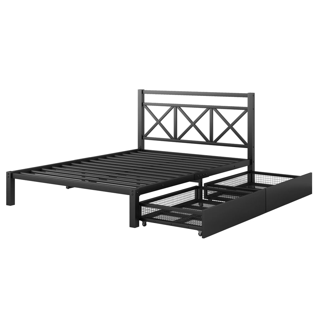 Metal Twin Size Platform Bed with Two Drawers K65478