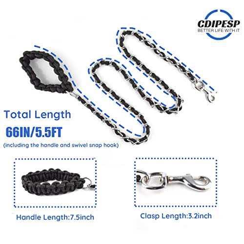 Chew Proof 5.5ft Heavy Duty Dog Leash Metal Chain Lead with Soft Rope Handle R5034