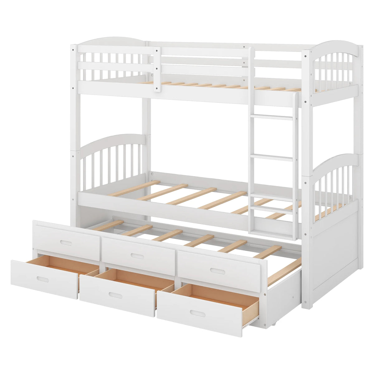 Twin Over Twin Wood Bunk Bed with Trundle and Drawers Y369