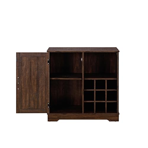 Gray Wash Coffee Bar Cabinet with Wine Rack Barn Door Buffet Sideboard P4118
