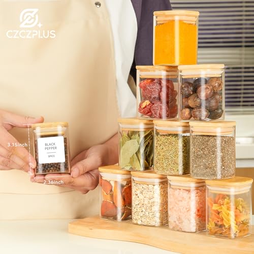 12 Pcs Glass Spice Jars with Bamboo Airtight Lids, 6 oz Spice Containers Q6585