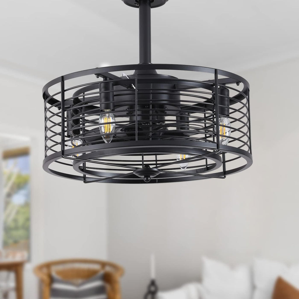 Black Bladeless Ceiling Fan with Lights and Remote E62533