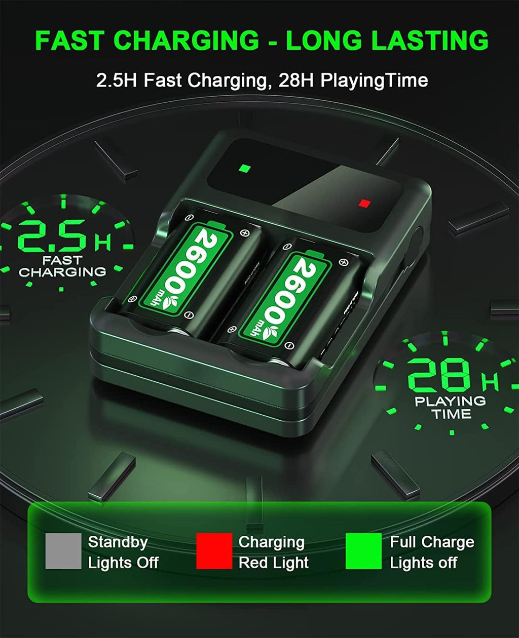 2x2600mAh Controller Battery Pack with Charger Station for Xbox E8948