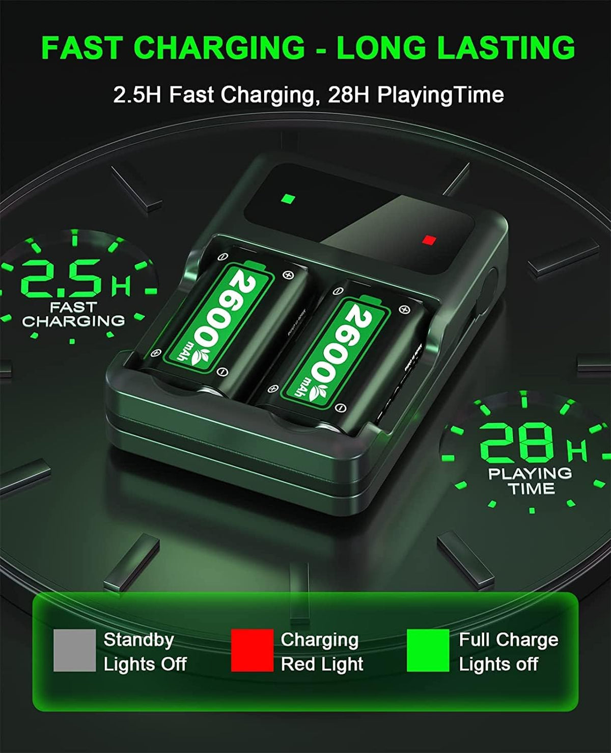 2x2600mAh Controller Battery Pack with Charger Station for Xbox E8948