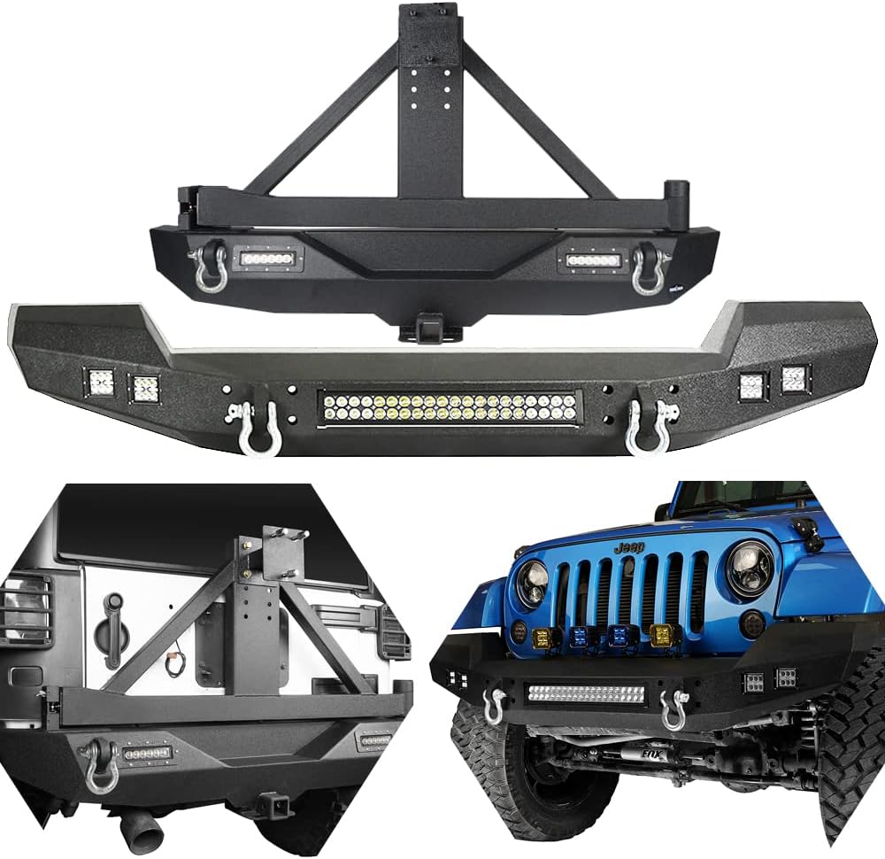 Front Bumper & Rear Bumper Combo with Spare Tire Carrier & 120W LED Light Bar N3527