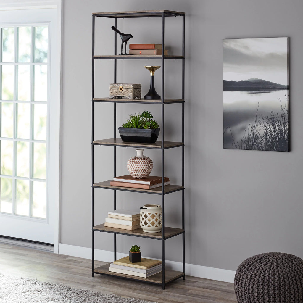 6-Shelf Metal Frame Bookcase D938