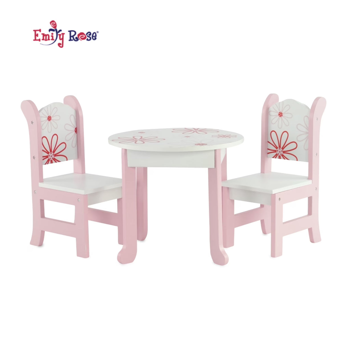 Pink Floral Kitchen Table and 2 Chair Dining Doll Furniture Set W447