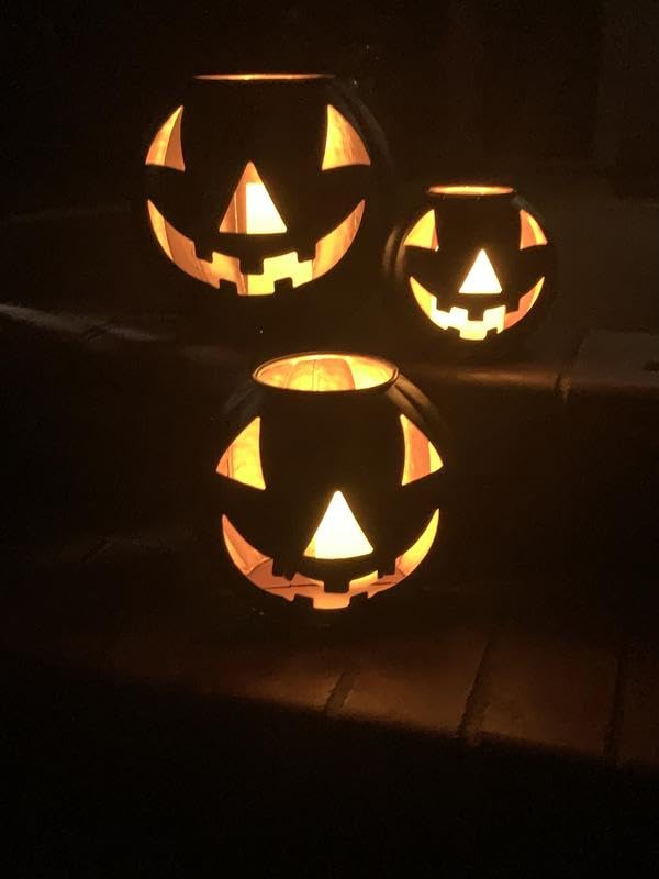 Metal Jack O Lanterns Pumpkin Set of 3 with LED Candles I491