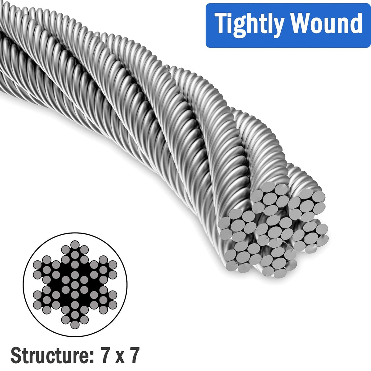 1/8 316 Stainless Steel Cable, 800FT, 7 x 7 Strands Construction C49473