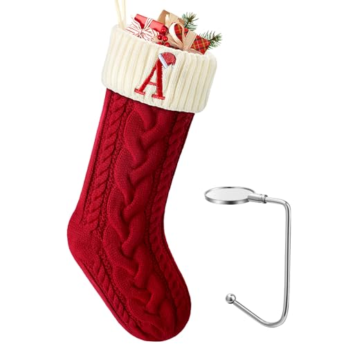 Large Embroidered Knit Christmas Stocking with Hook X953470