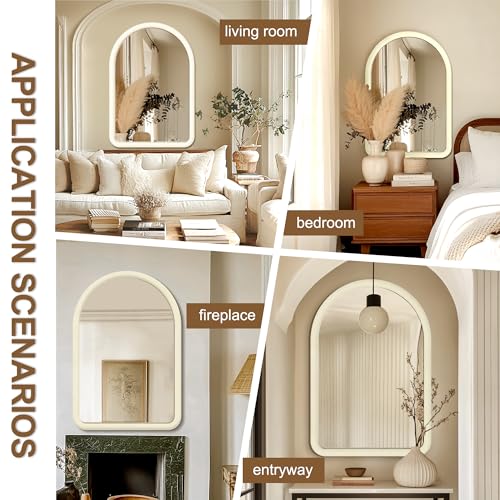 Cream White Arched Full Length Flannel Mirror P945
