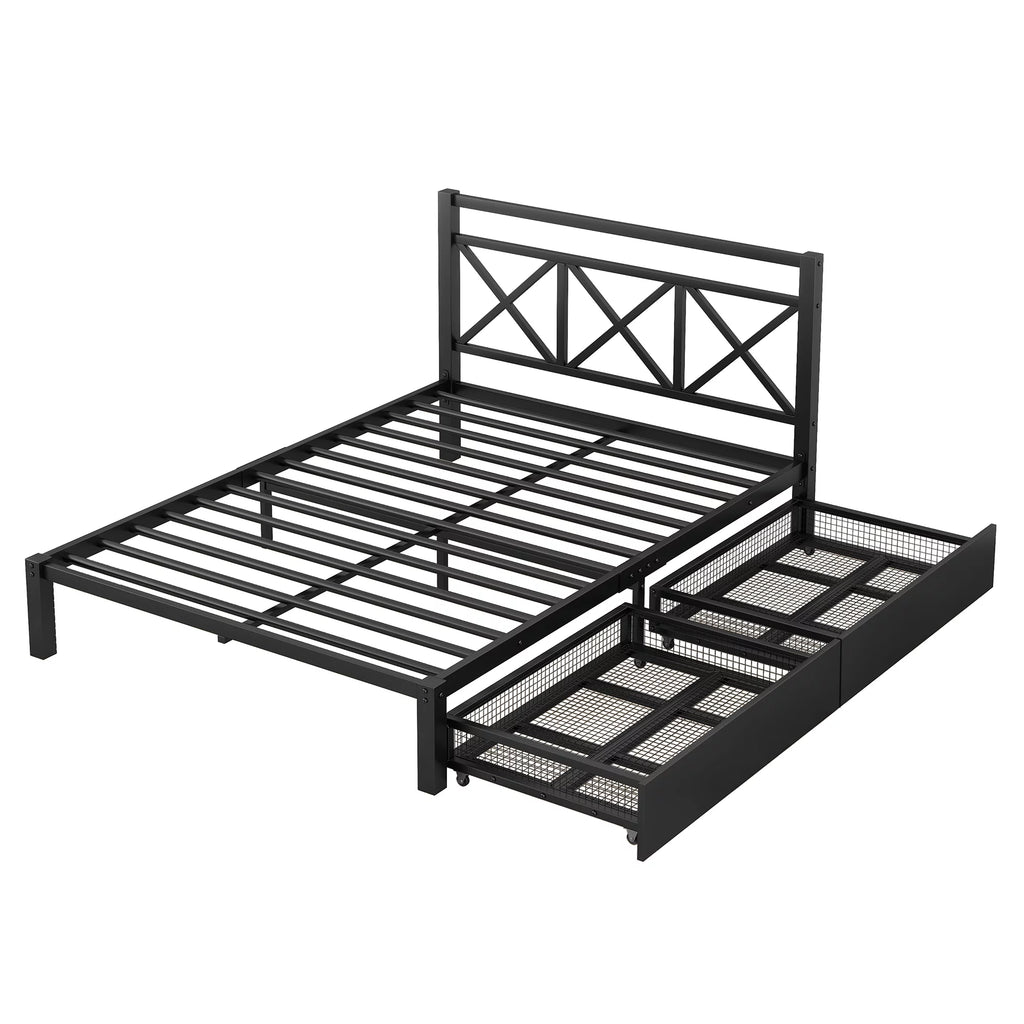 Metal Twin Size Platform Bed with Two Drawers K65478