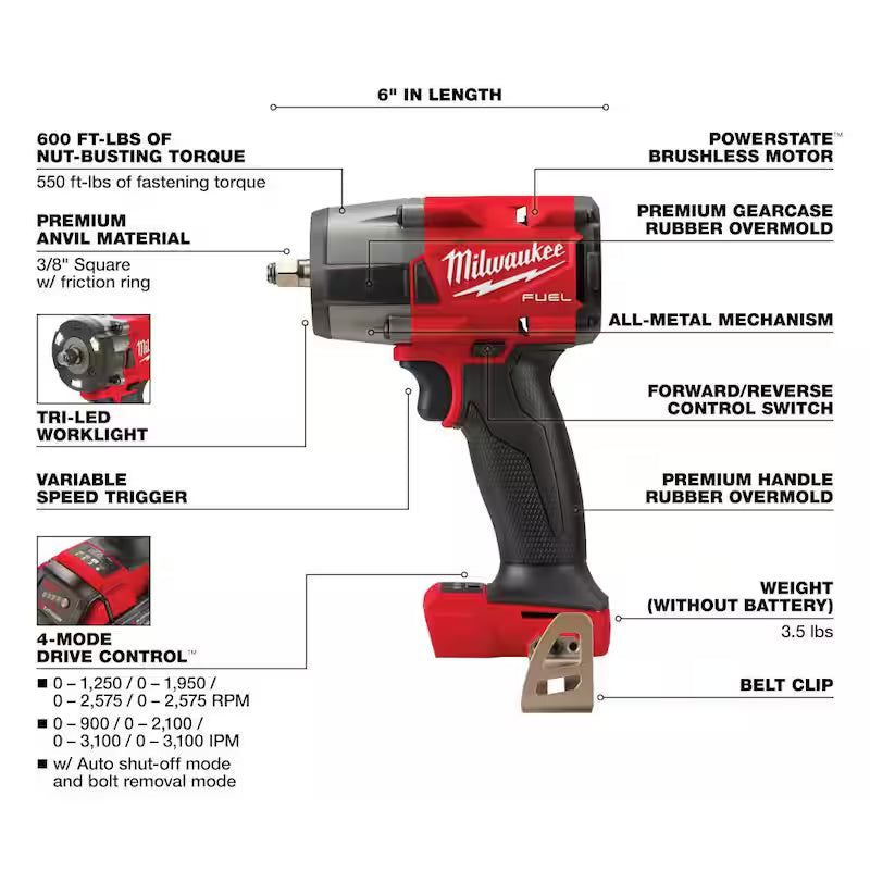 18V Brushless Cordless 1/2 in. Impact Wrench with Friction Ring Z8960