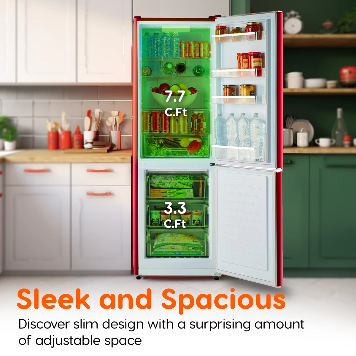Wine Red 11 Cu Ft Bottom Freezer Retro Refrigerator Z349