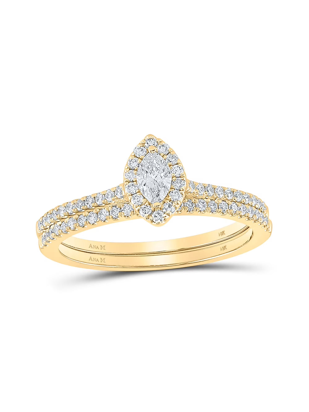 Marquise Diamond Halo Bridal Wedding Ring Band Set 1/2 Cttw L38919