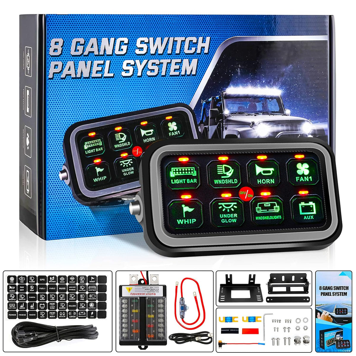 8 Gang Blue LED 12V Switch Panel C59000