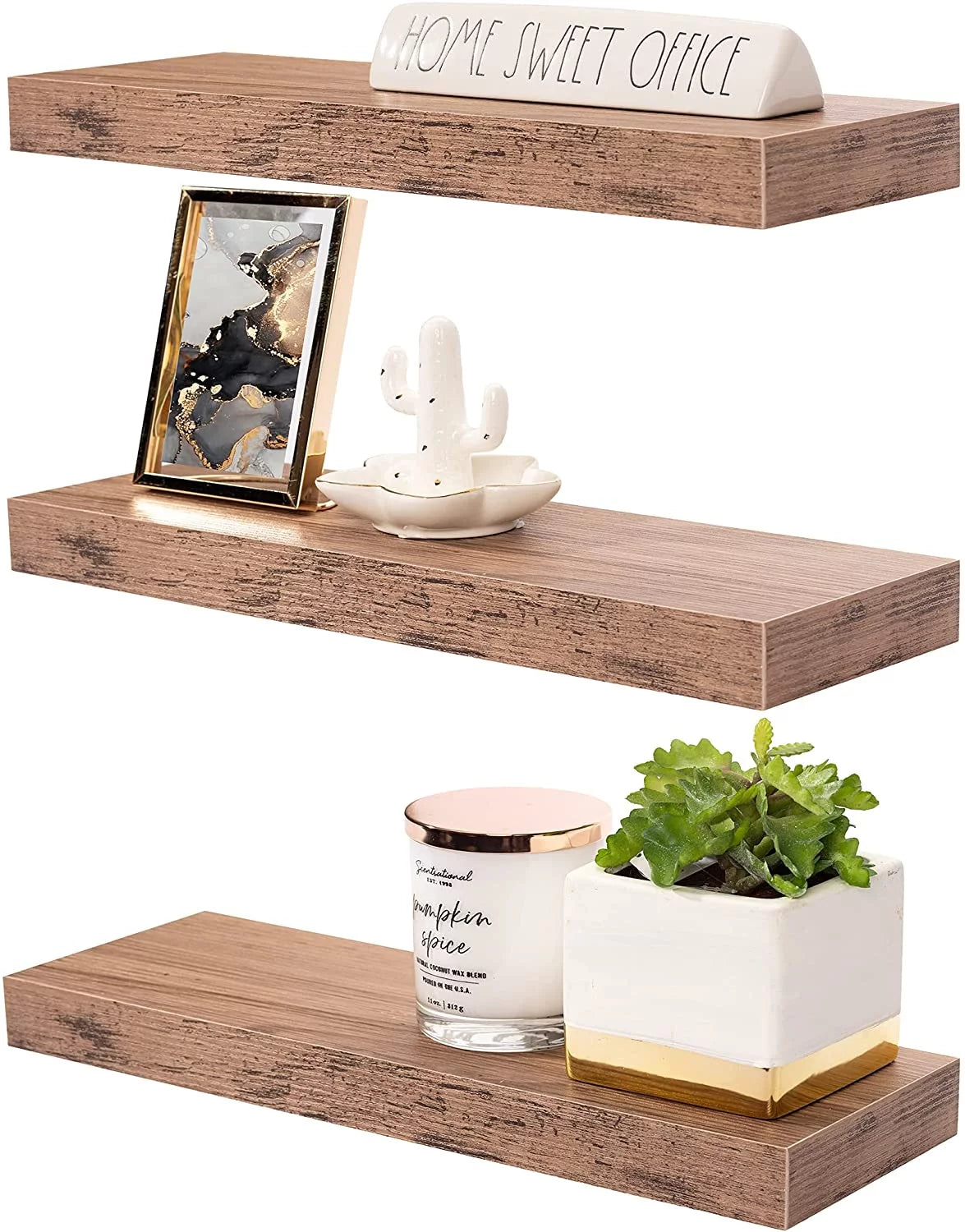 Mahogany Wall Mount Floating Shelf 3 Shelves E37105