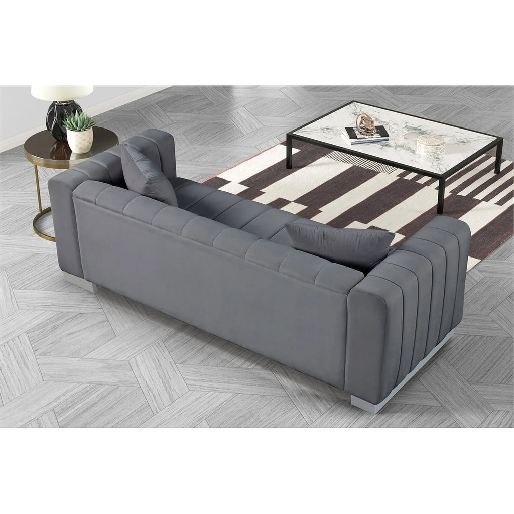 Gray Velvet Fabric Sofa and 2 Armchairs Set C9947