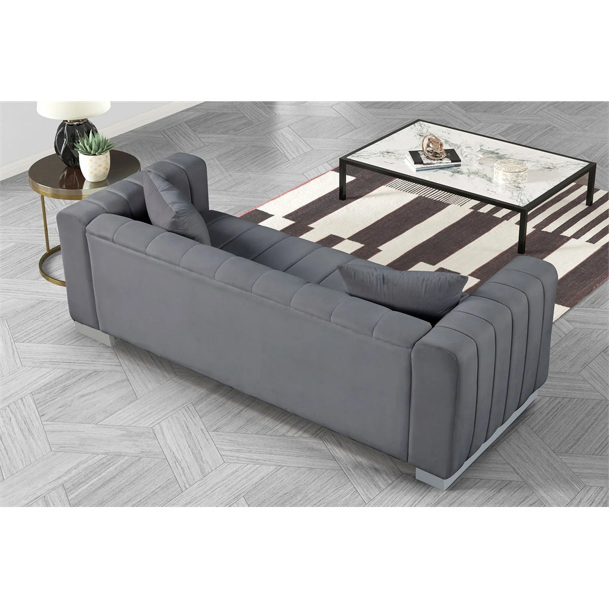 Gray Velvet Fabric Sofa and 2 Armchairs Set C9947