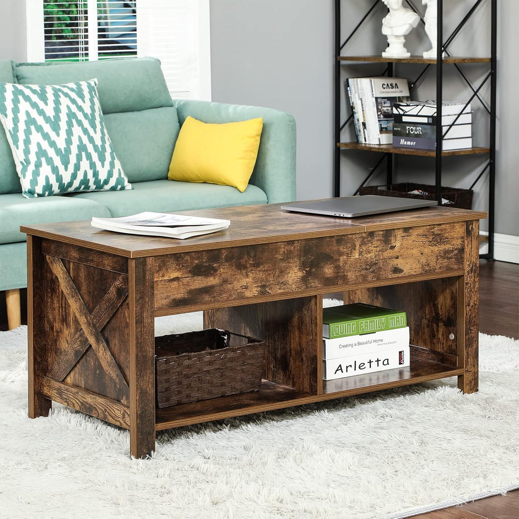 Lift Top Coffee Table with Storage, Solid Wood, Brown E437
