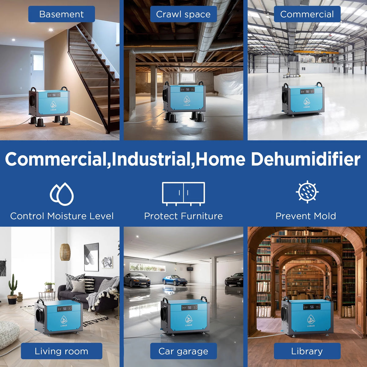 113 Pints Commercial Dehumidifier with Drain Hose Y526