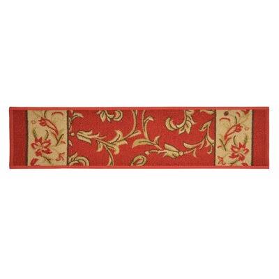 Floral Red Rectangle Stair Tread C9601