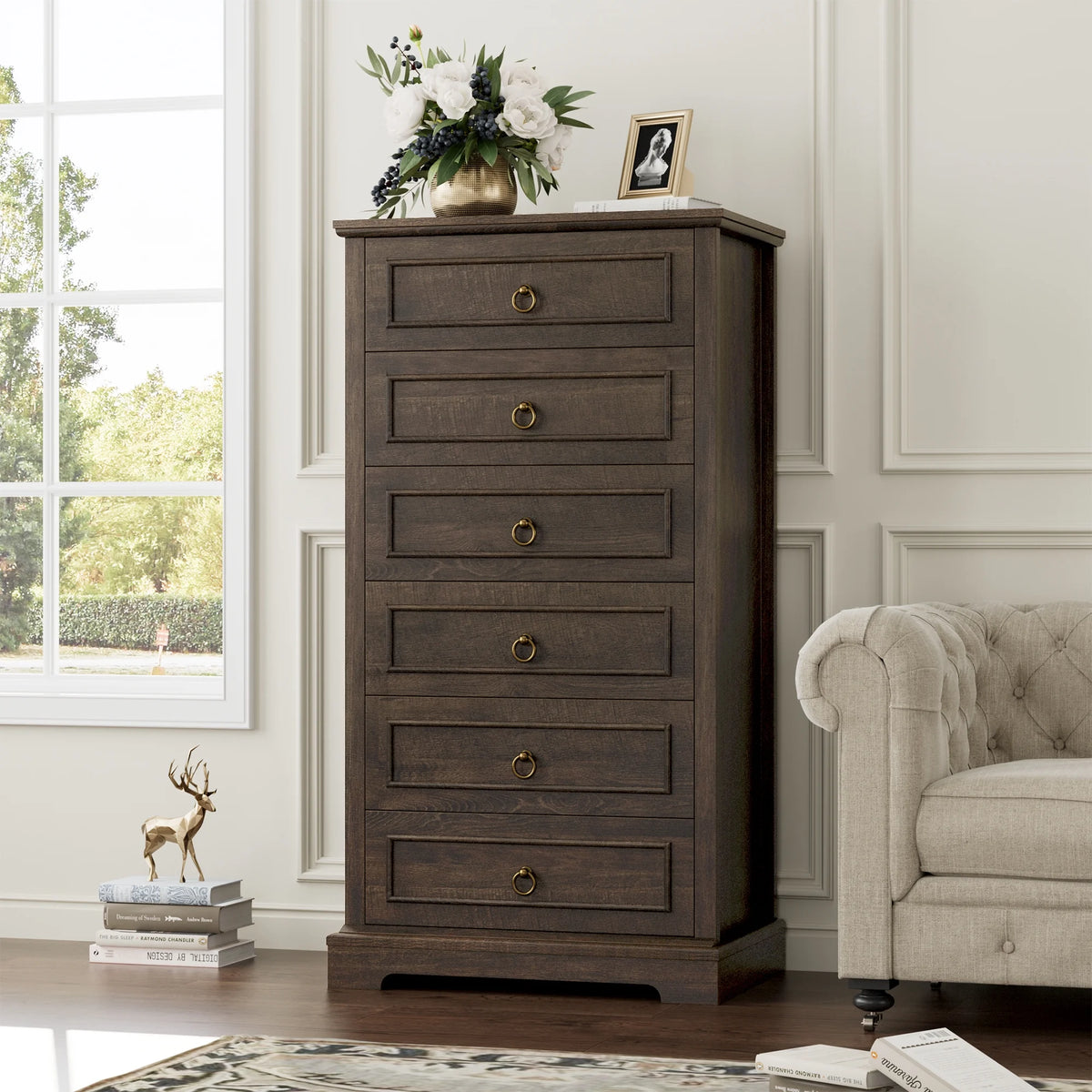 White 6 Drawer Tall Wood Dresser F8296