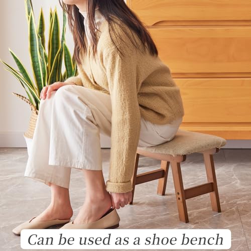 Small Bamboo Foot Stool with Black Legs and Beige Surface C729