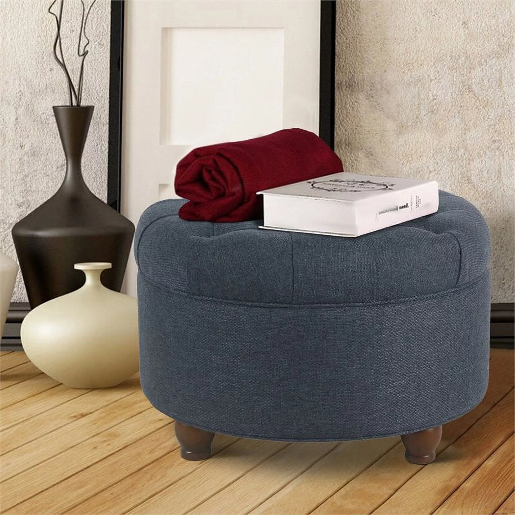 Fabric Upholstered Wooden Storage Ottoman V15244