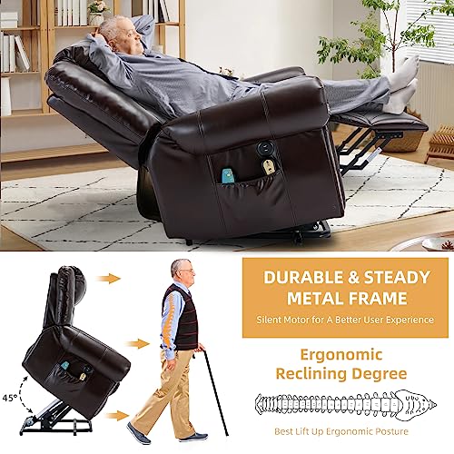 Dark Brown Electric Power Lift Recliner Sofa with Massage and Heat H420548