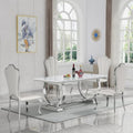White Marble Dining Table Set of 6 with 4 Leather Chairs D7615