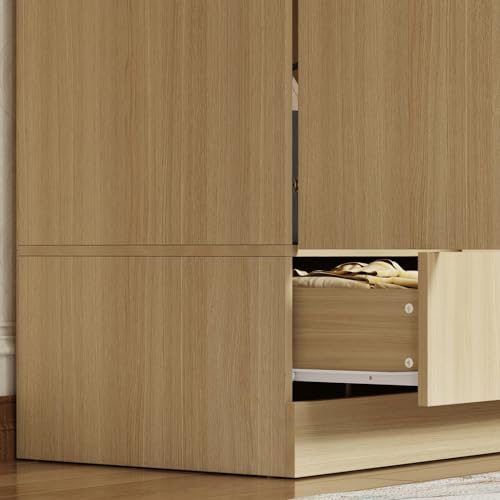 82.7" H Armoire Wardrobe Closet with 8 Doors and 2 Drawers, Light Brown Wood Grain Y484046