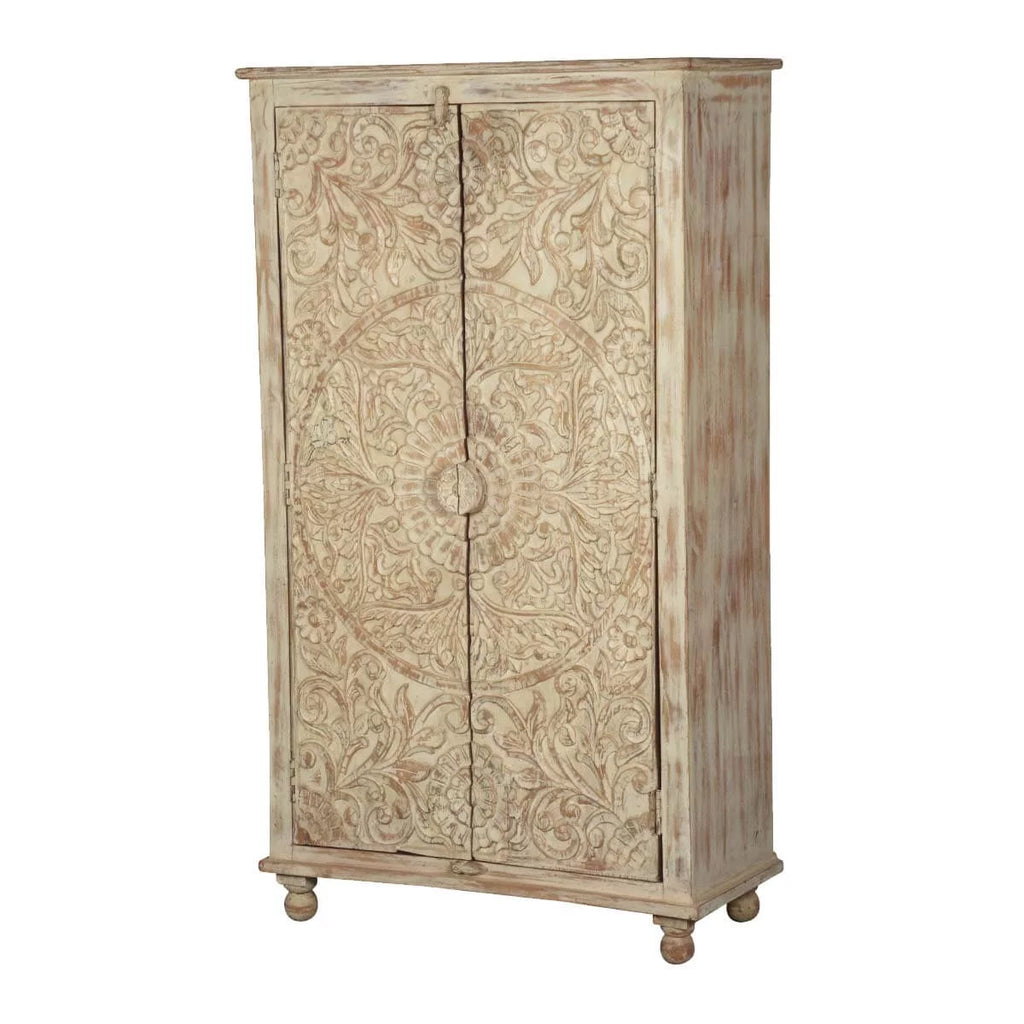 Solid Wood Distressed White Armoire with Shelves S631472