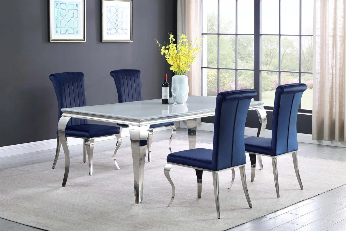 Rectangular Glass Top Dining Table White and Chrome I2643
