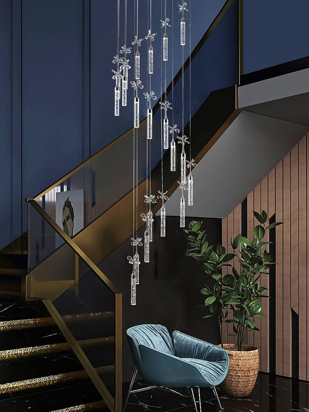 12-Lights Raindrop Spiral Crystal Chandelier with Remote Control Dimmable LED Z82335
