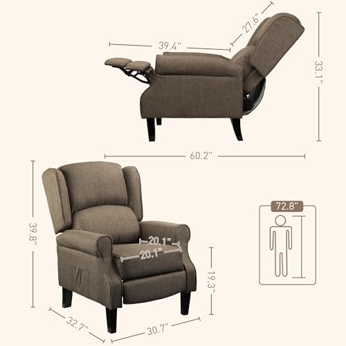 Black Suede Fabric Push Back Recliner Chair with Footrest E2926